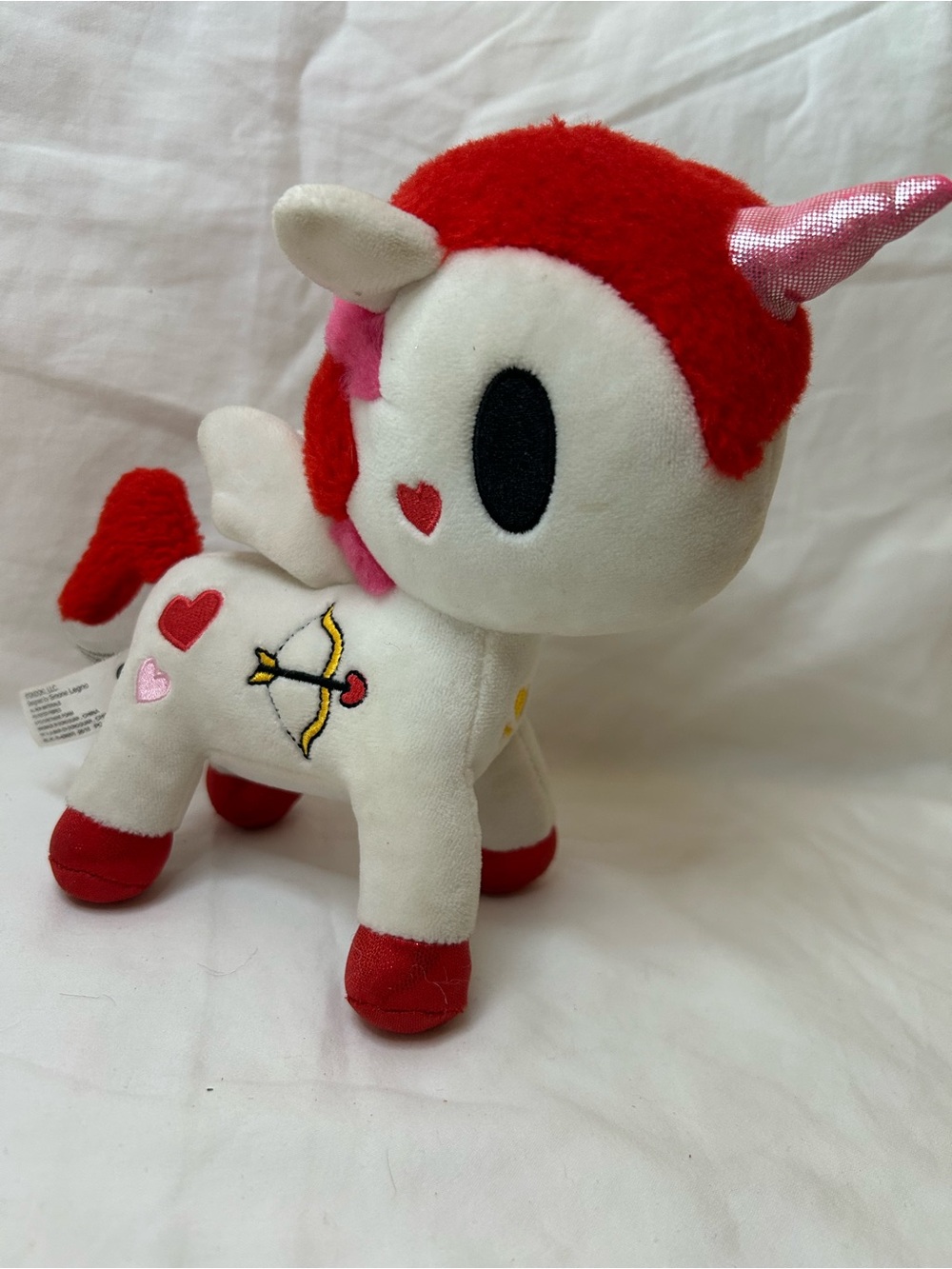 tokidoki Red & White Unicorn Plush with Pink Horn and Heart Embroidery